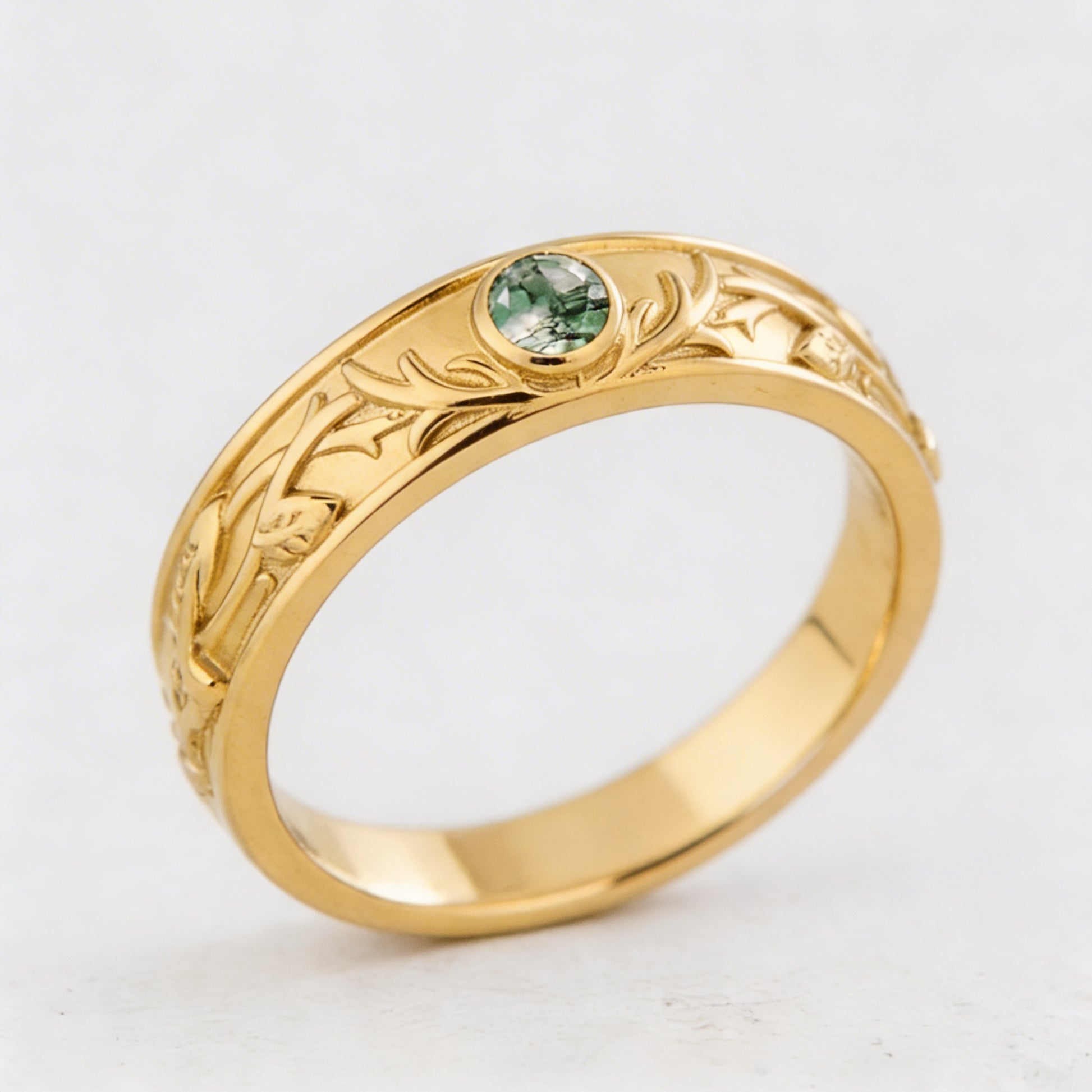 Forest Stag | Moss Agate Men's Wedding Band