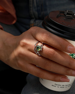 Stack Moss Agate Leaf Engagement Ring