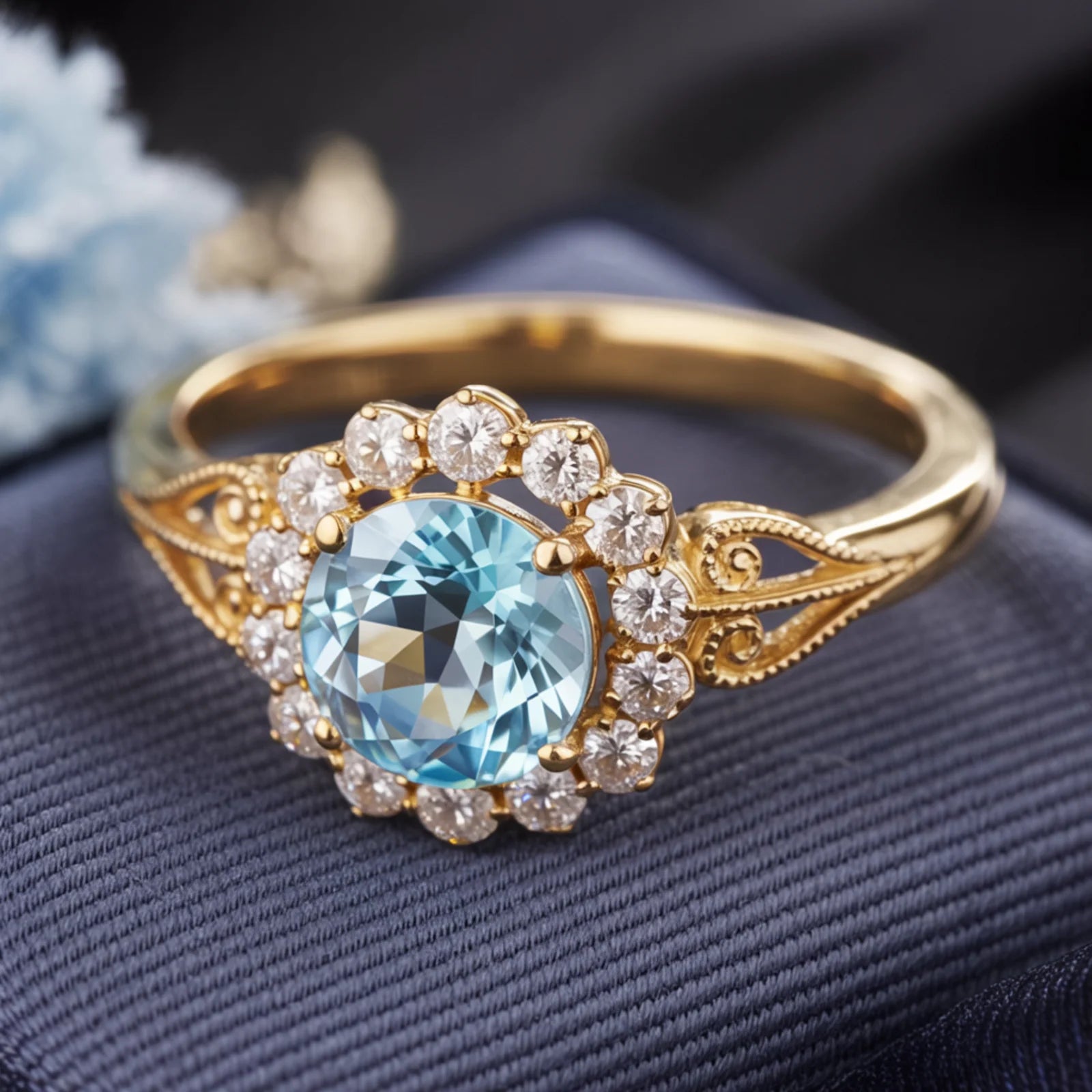 The Marinella  1CT Round-Cut Blue Gemstone Ring