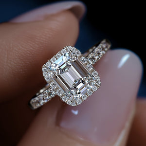 The Rosalind Claire 2CT Emerald Cut Halo Moissanite Ring
