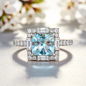 The Calliope 2CT Princess Cut Blue Gemstone Halo Ring