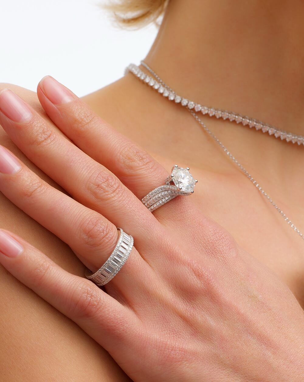 Solitaire Princess-Cut Silver Moissanite Statement Ring