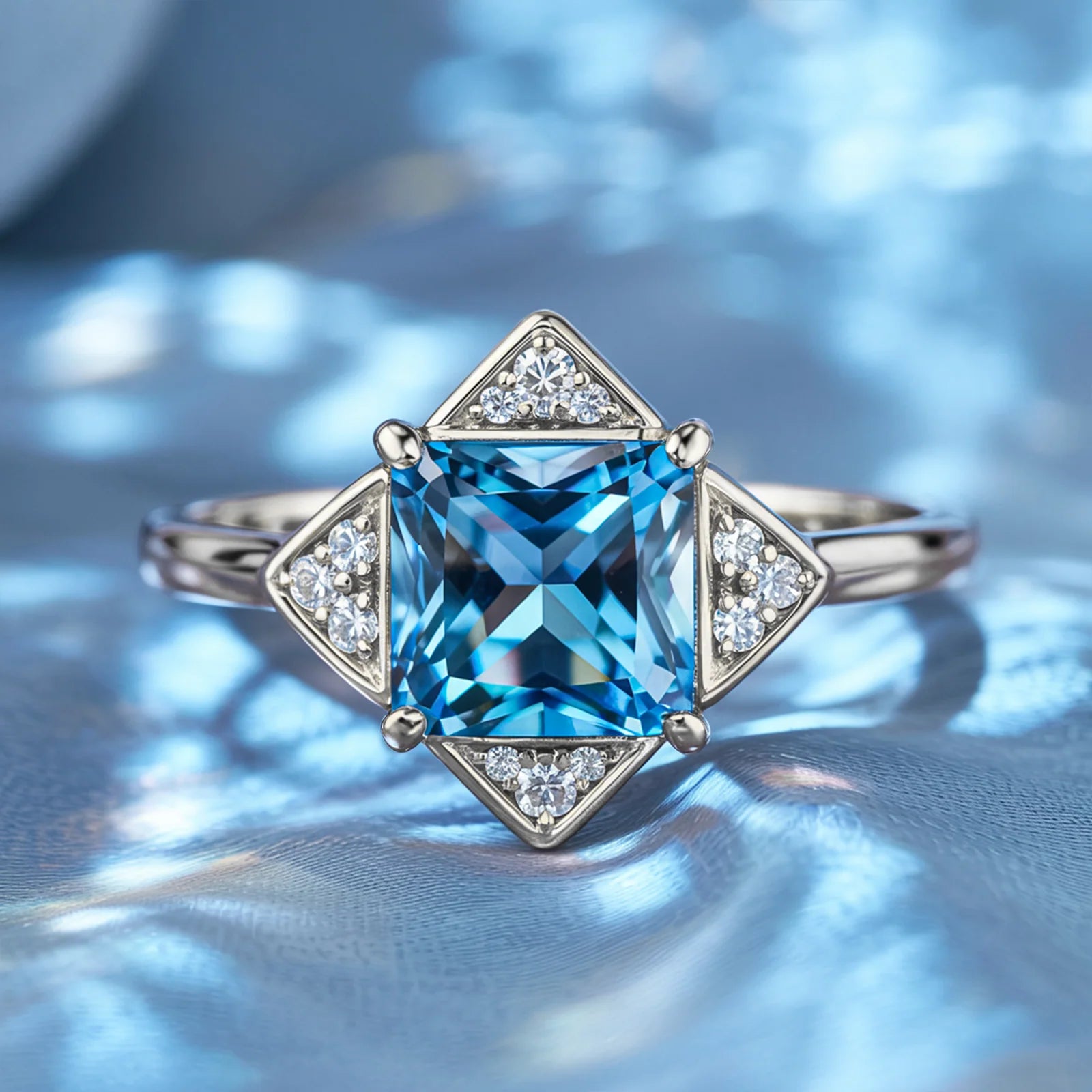 The Caterina 1CT Princess Cut Blue Gemstone Vintage Ring