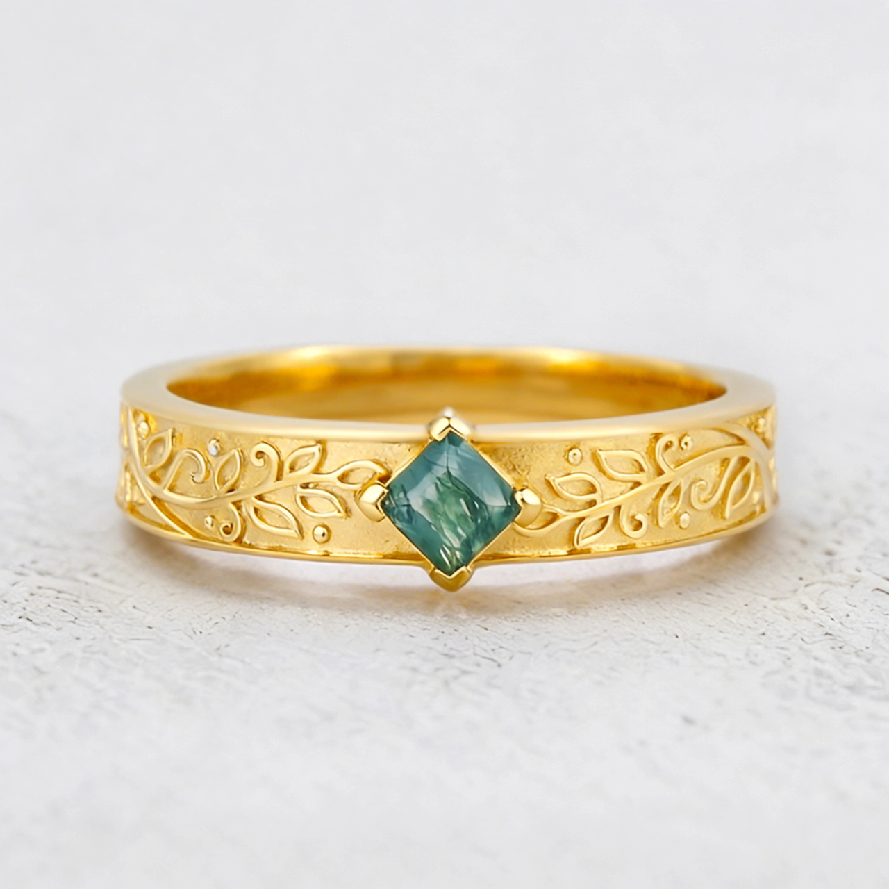 Oak Grain | Square Moss Agate Men's Band