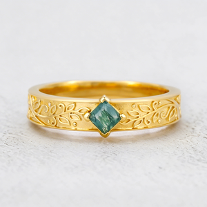 Oak Grain | Square Moss Agate Men's Band