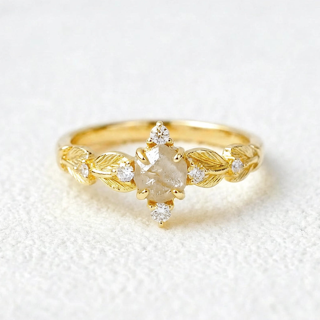 Classic Vine-Set Uncut Raw Diamond Engagement Ring