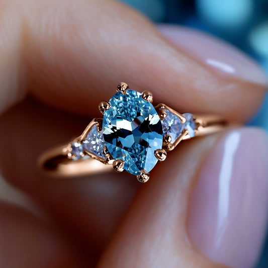 Aurora Belle Oval Cut Blue Gemstone Ring