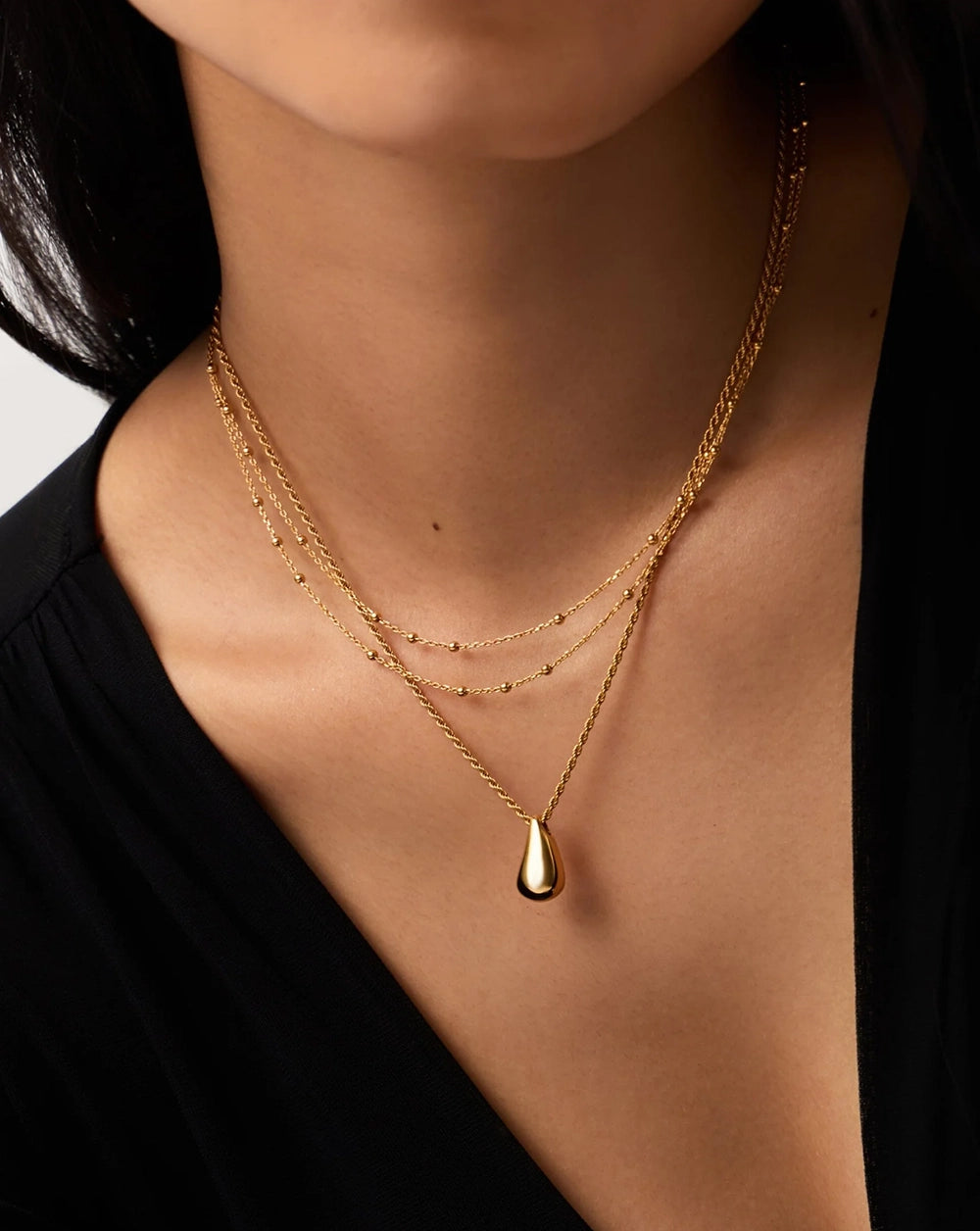 18K Gold Vermeil Droplet Pendant & Double Necklace Set