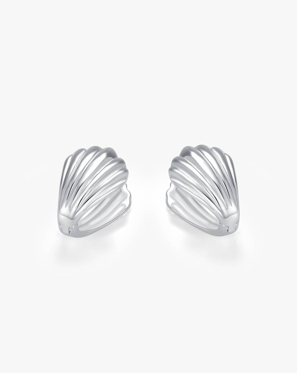 Minimalist Frosted Shell Silver Huggie Hoop Earrings