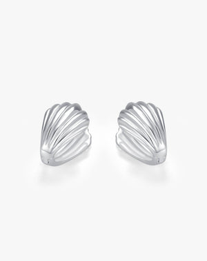 Minimalist Frosted Shell Silver Huggie Hoop Earrings