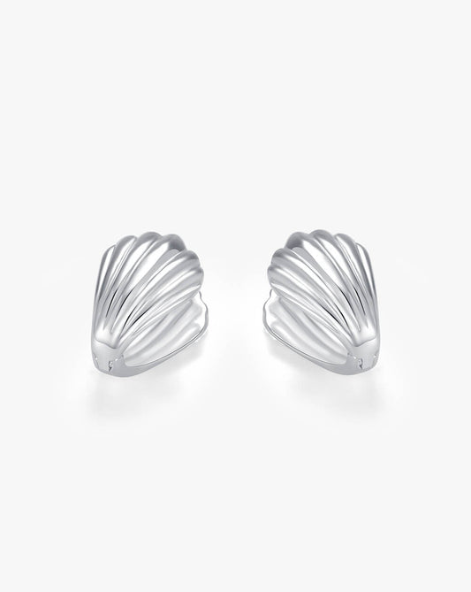 Minimalist Frosted Shell Silver Huggie Hoop Earrings