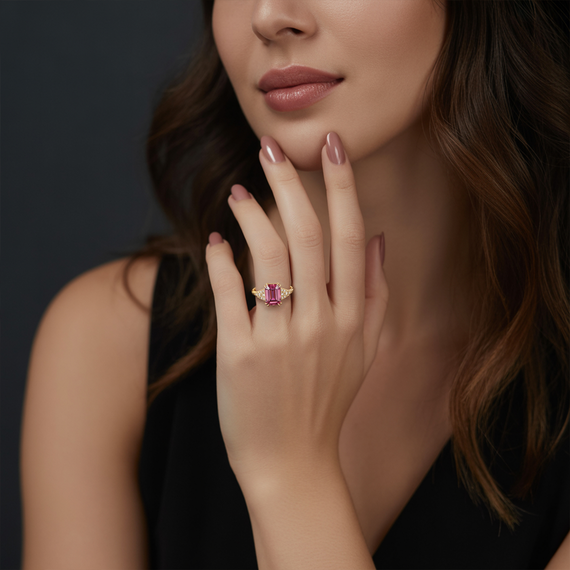 Seraphira  2CT Emerald-Cut Pink Gemstone Ring