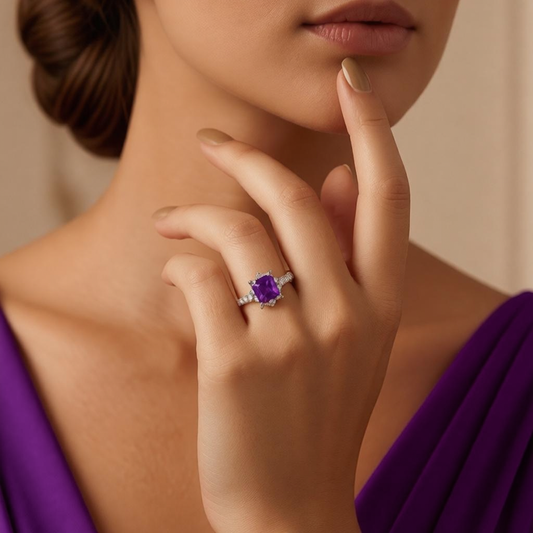 Aurora‘s Vesper | Princess Cut Purple Sapphire Solitaire Ring