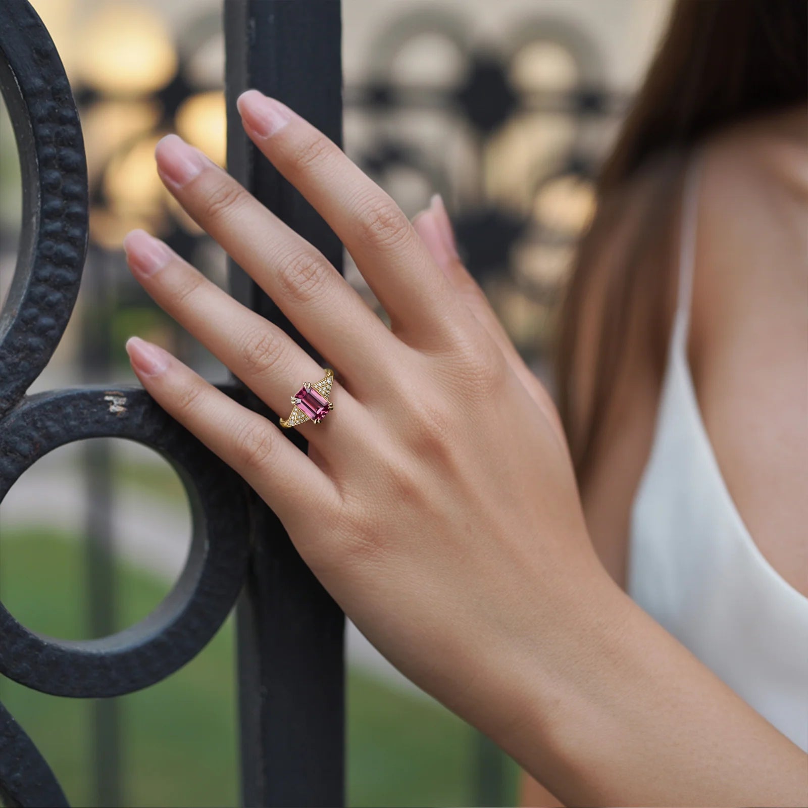 The Marcelline 2CT Emerald Cut Burgundy Gemstone Ring