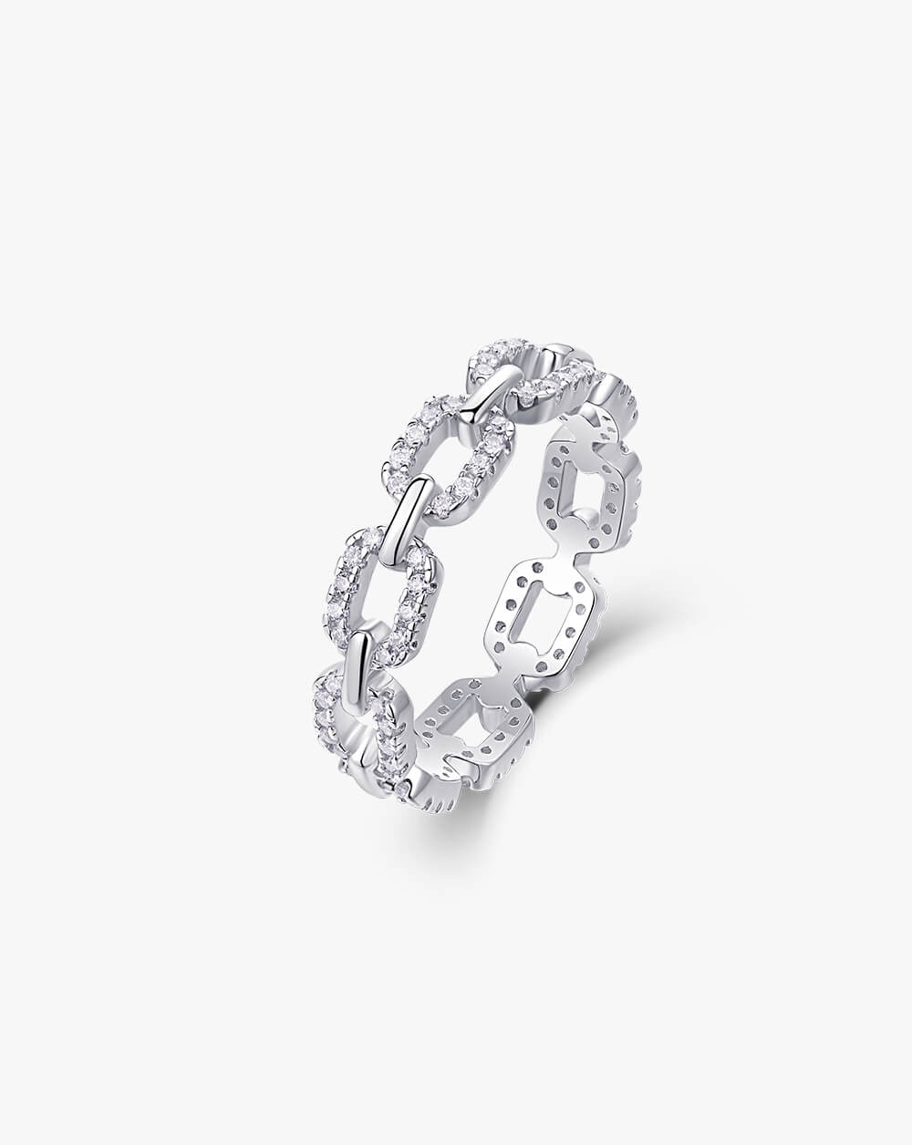 Dazzling Chain-Link Eternity Silver Moissanite Ring