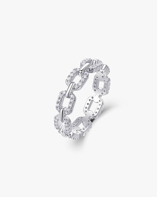 Dazzling Chain-Link Eternity Silver Moissanite Ring
