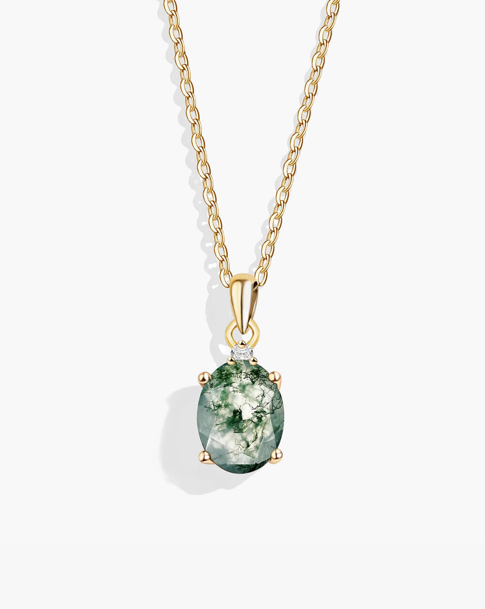 Luna Vessel Silver Moss Agate Pendant Necklace