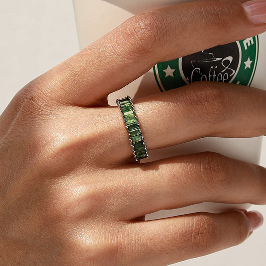 Natural Baguette Emerald Terrace Moss Agate Ring