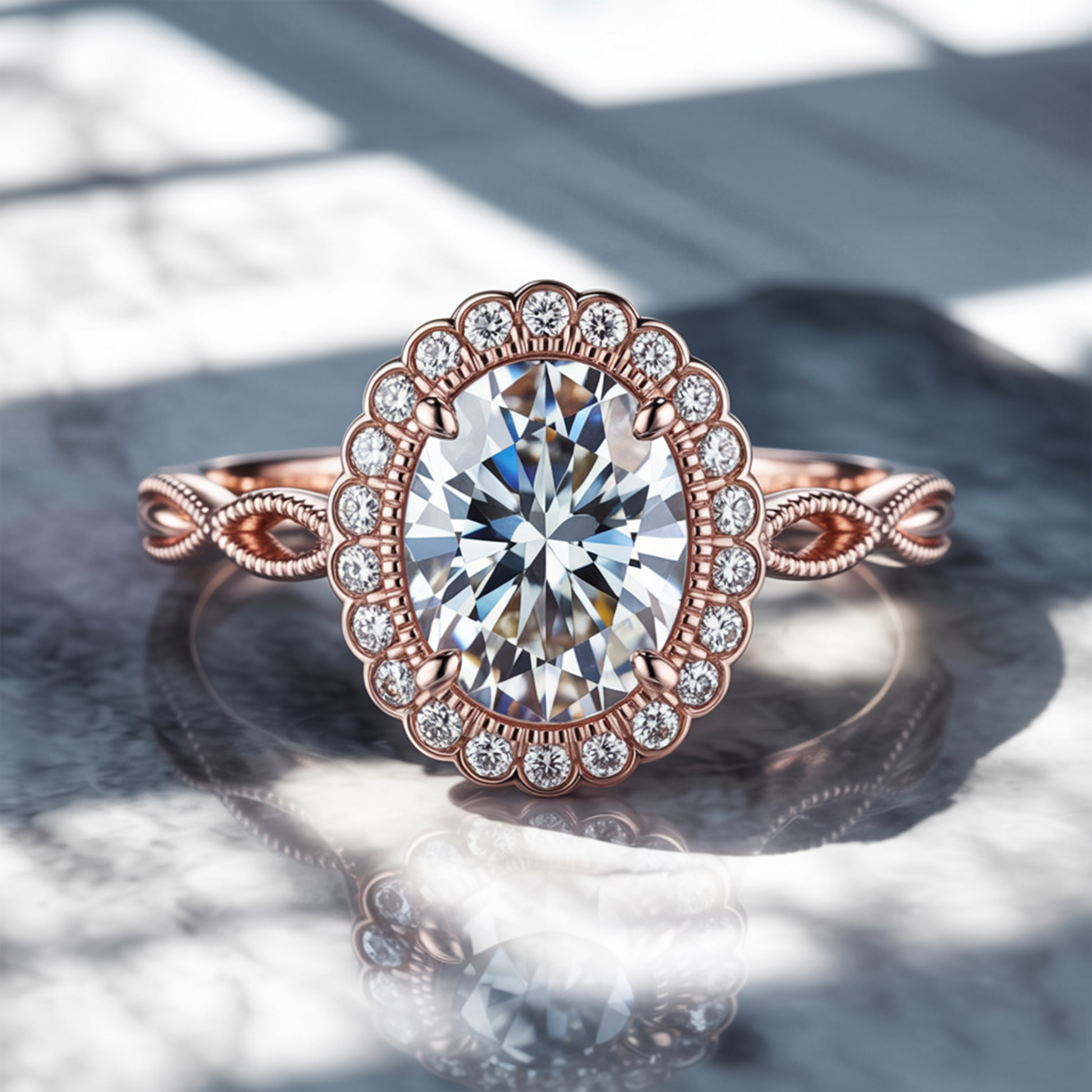 The Rosalind 3CT Oval Cut Moissanite Halo Ring