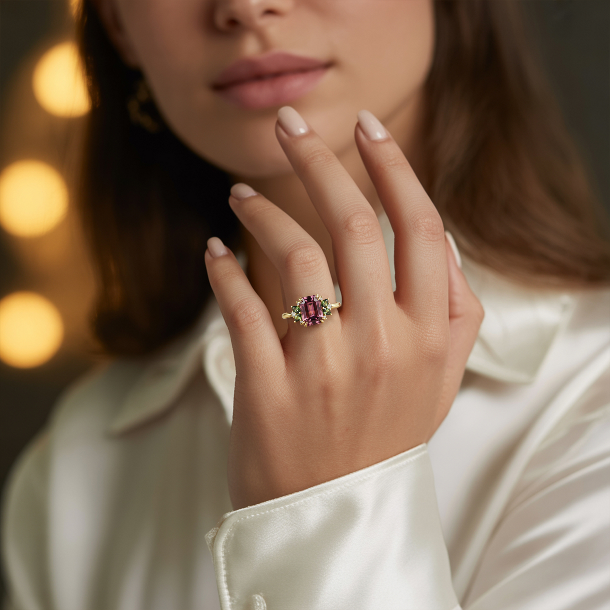 Solandra 3CT Emerald Cut Burgundy Gemstone Ring