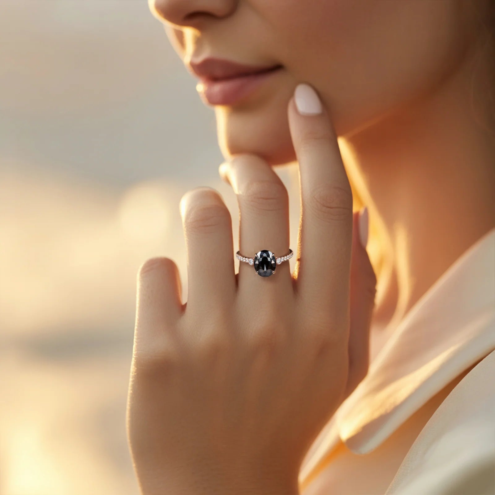 The Luna 2CT Oval-Cut Black Gemstone Ring