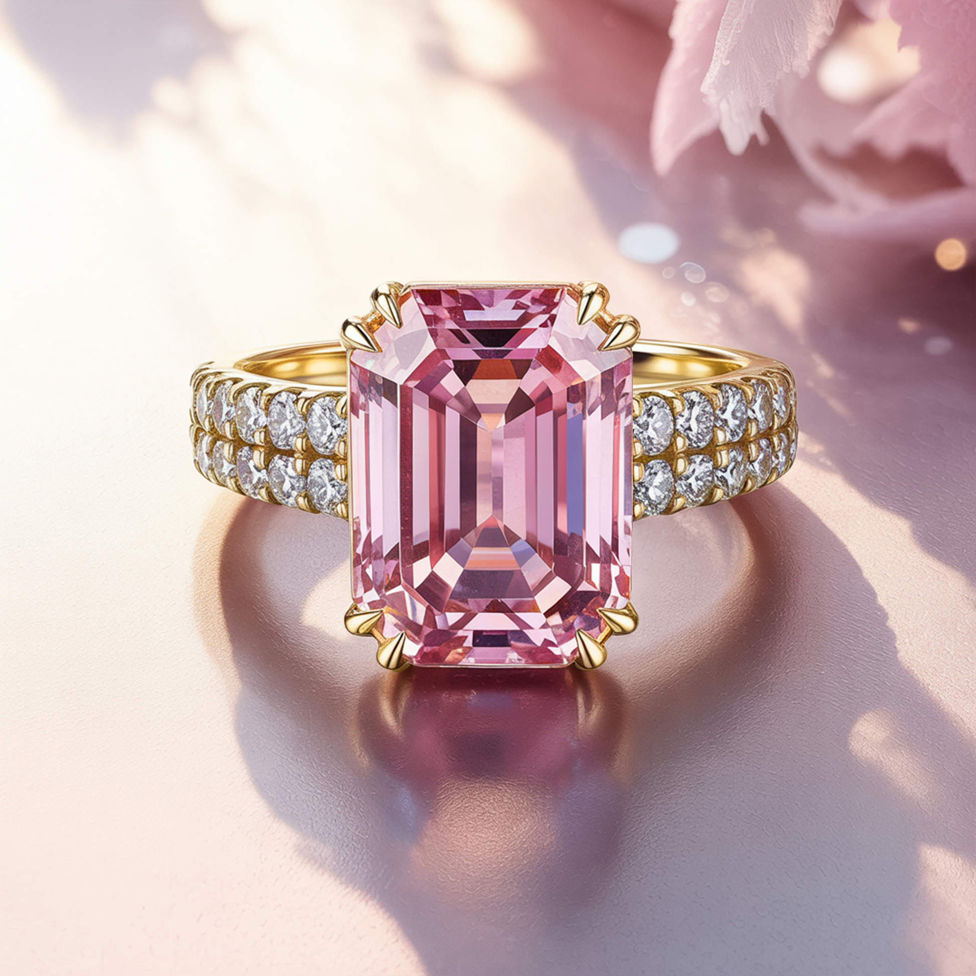 Farah 3CT Emerald Cut Pink Gemstone Ring