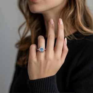 Bethany 3CT Radiant Cut Blue Gemstone Halo Ring