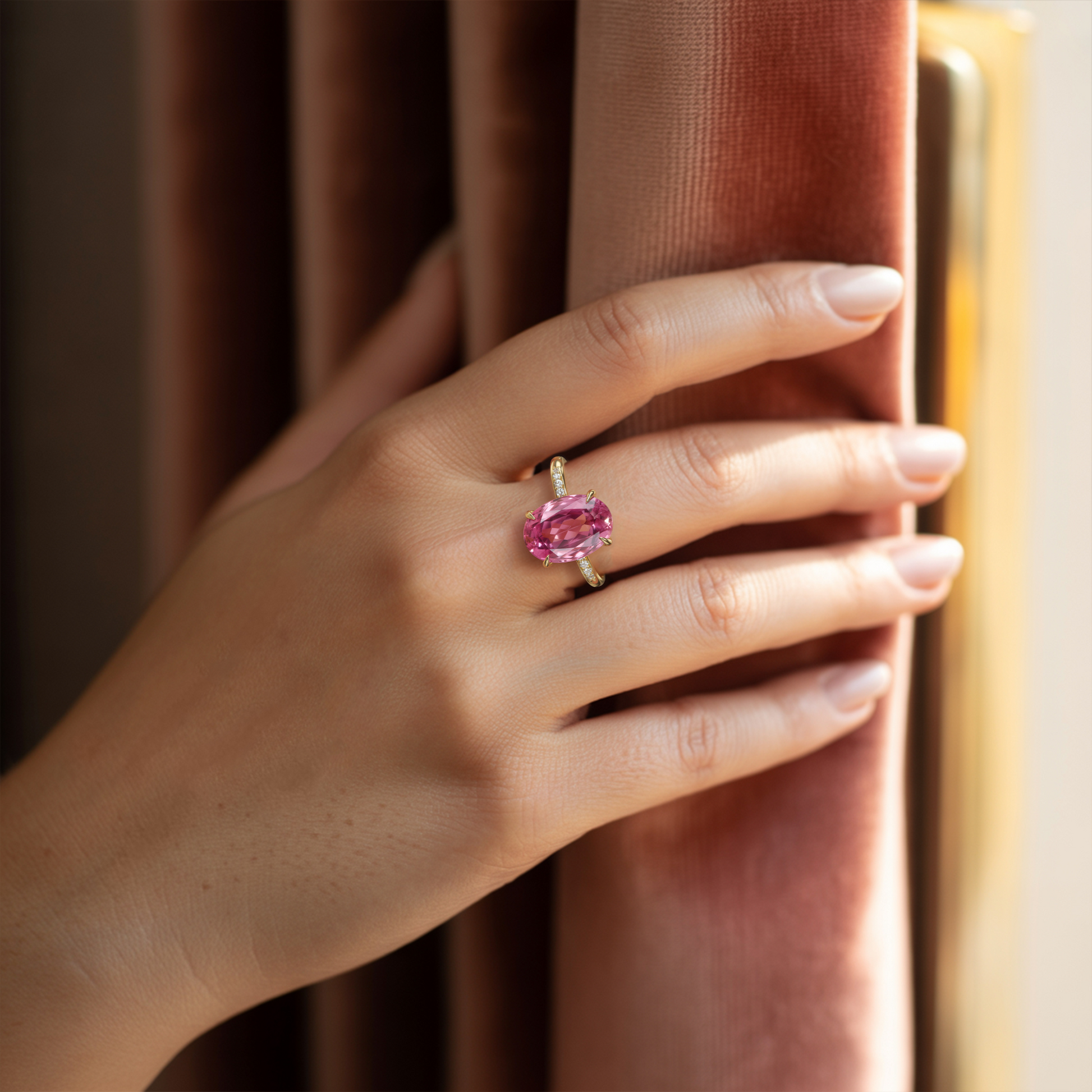 Opaline 2CT Oval Cut Fuchsia Gemstone Ring