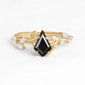 Dart Kite Cut Clear Moss Agate Leafy Gold Engagement Ring