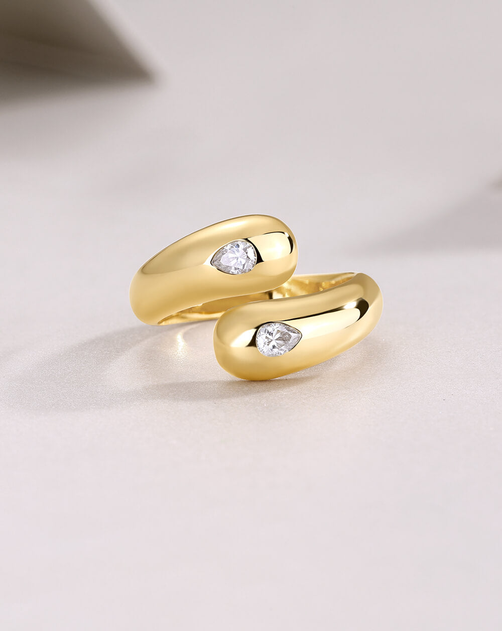 Golden Teardrop Open Wrap  Dome Silver Moissanite Ring-Unisex