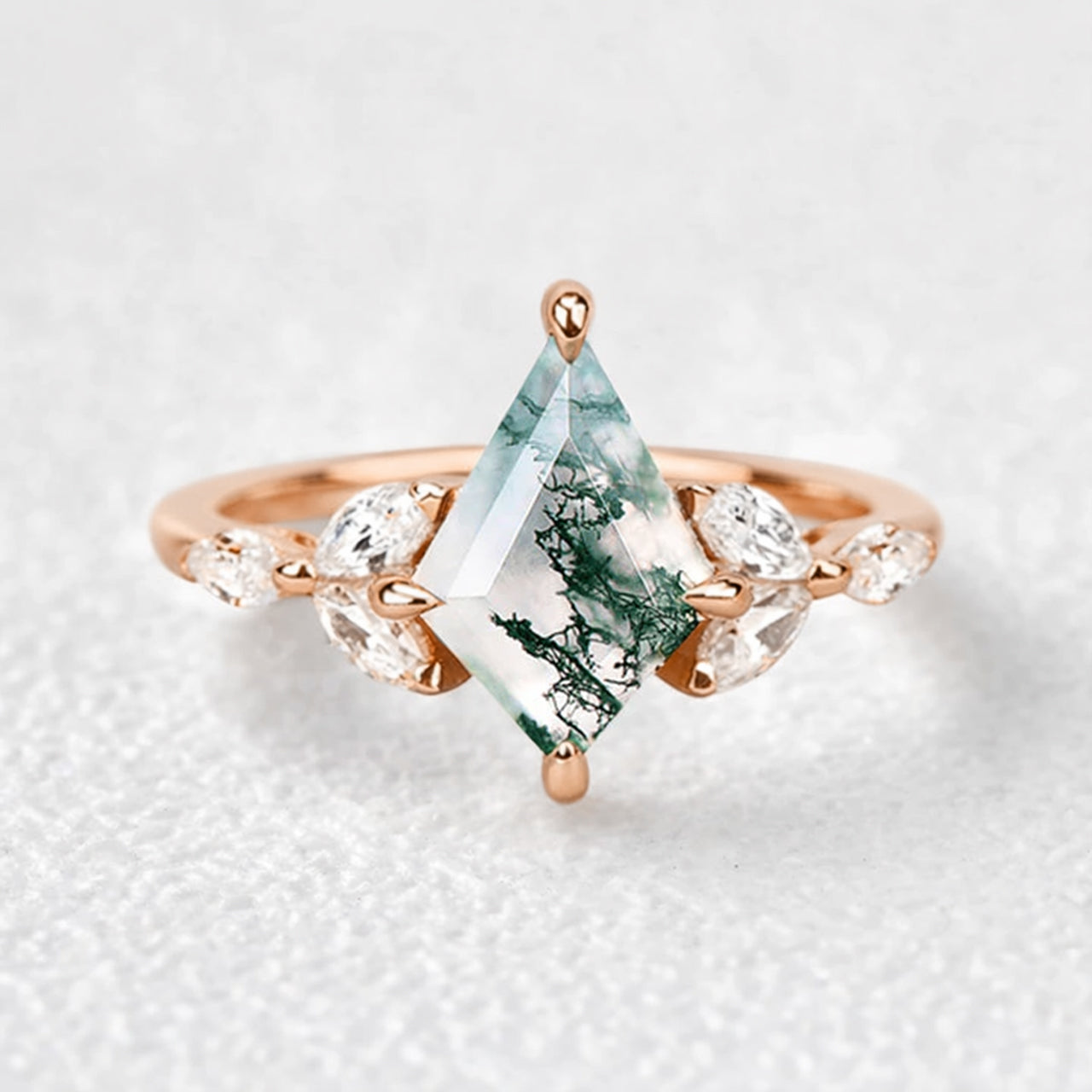 Enchanted Mistwood Kite Cut Moss Agate Ring