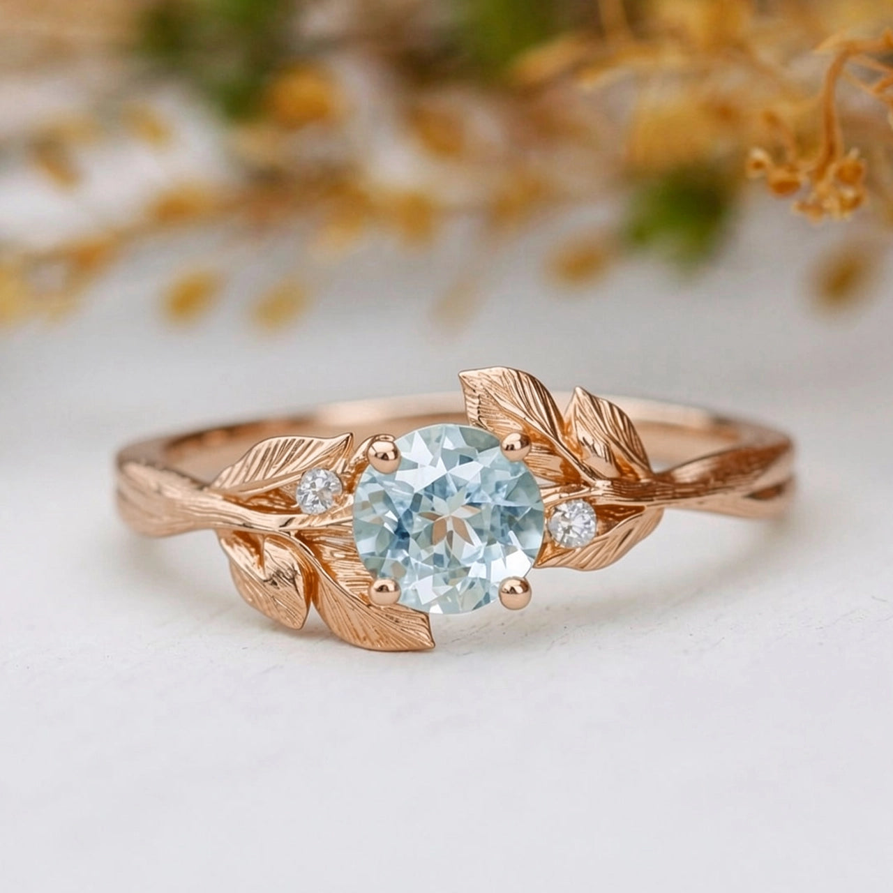 Marina's Ivy – Round Cut Aquamarine Engagement Ring