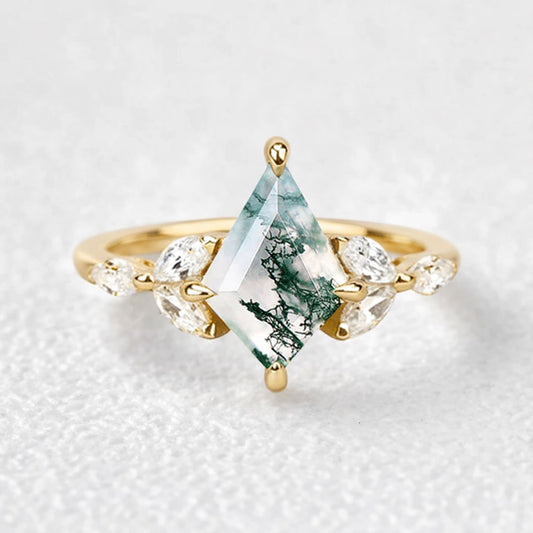 Enchanted Mistwood Kite Cut Moss Agate Ring