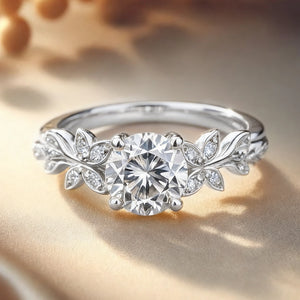1CT Round Cut Moissanite Leafy Engagement Ring
