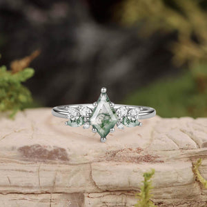 Nature Inspired Kite Cut Moss Agate Engagement Ring