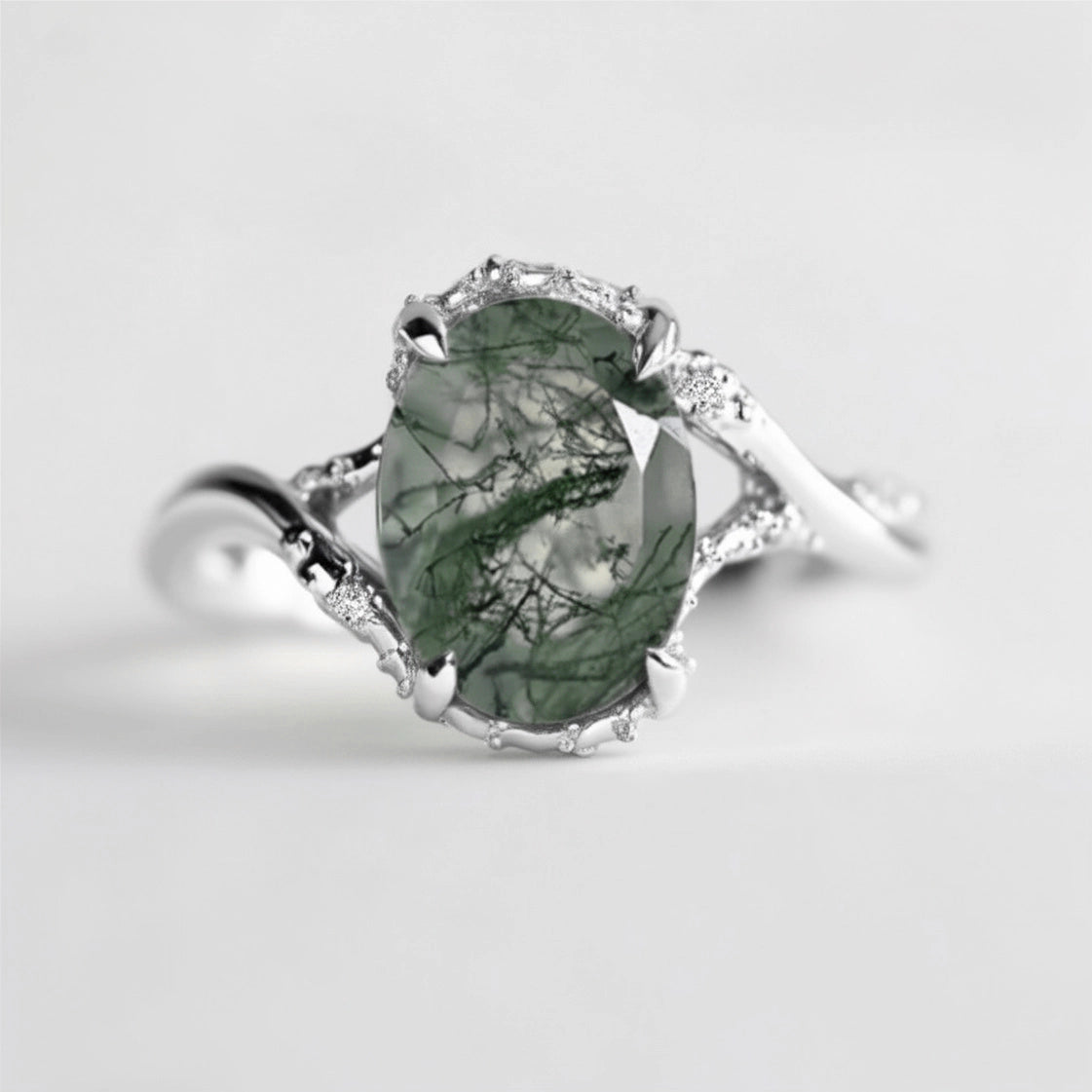 Mirelle's Glade | Oval Moss Agate Engagement Ring