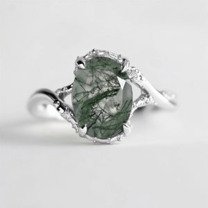Mirelle's Glade | Oval Moss Agate Engagement Ring