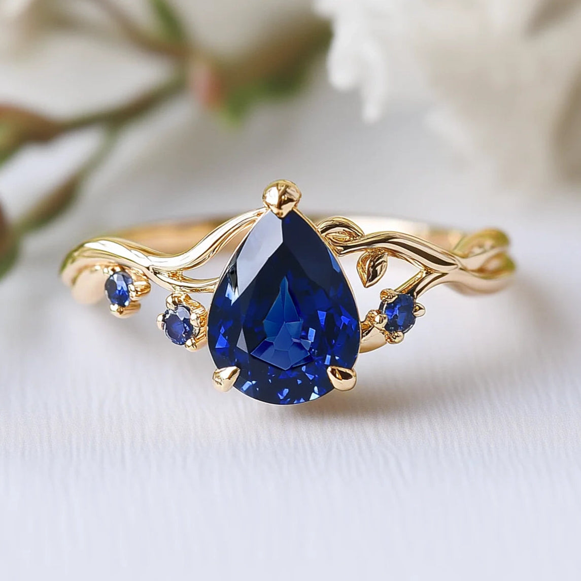 Athena 1CT Pear Cut Royal Blue Gemstone Engagement Ring