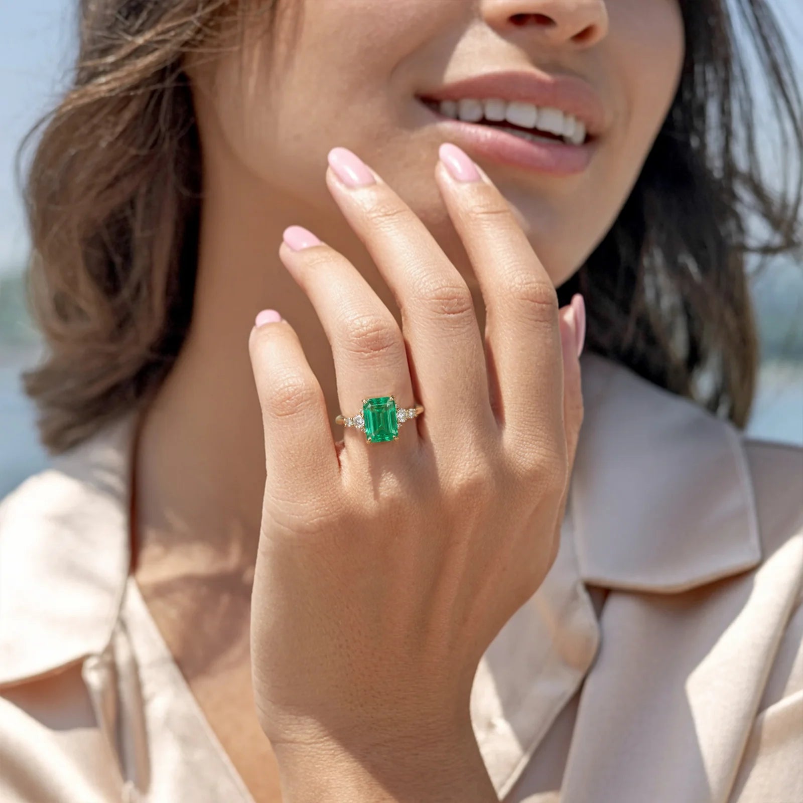 The Bella 3CT Emerald Cut Green Gemstone Ring