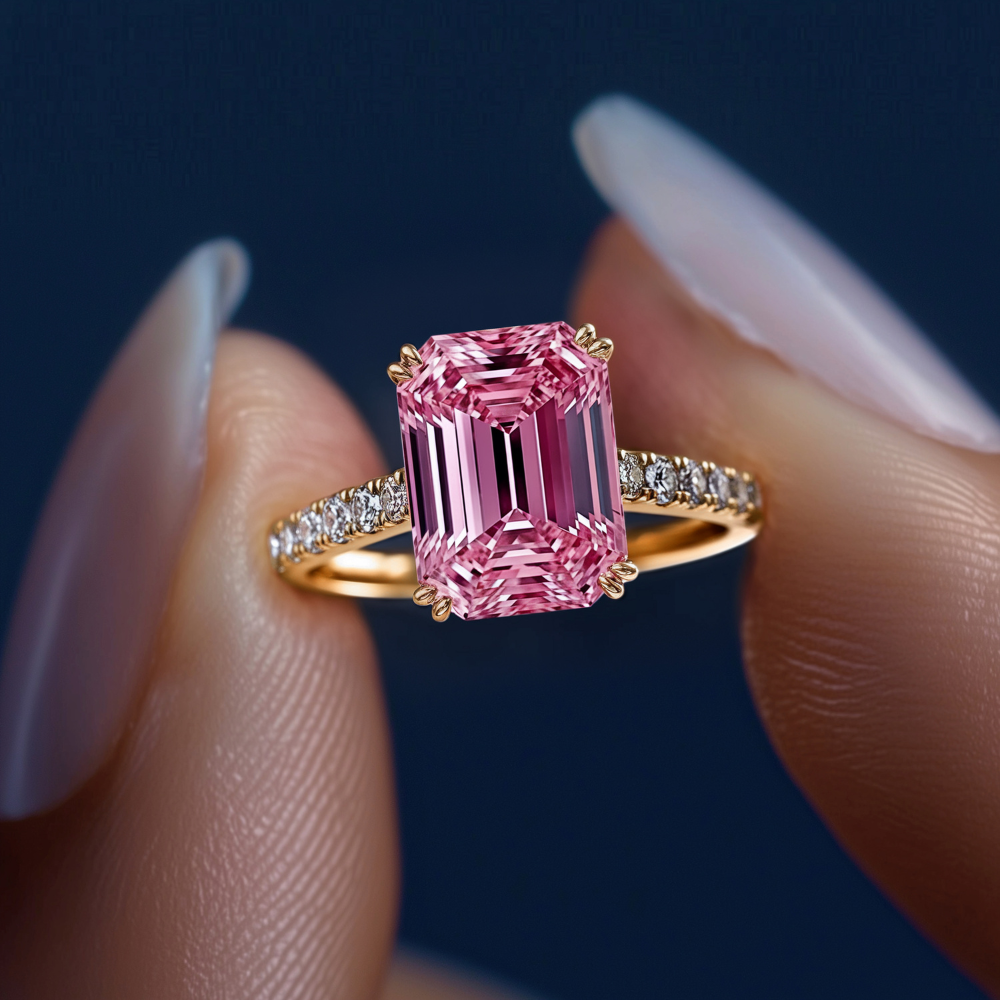 Elisa 2CT Emerald Cut Luxe Pink Gemstone Ring