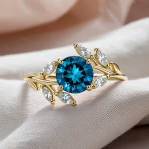 Sylvana 1CT Round Cut Royal Blue Gemstone Vine Ring