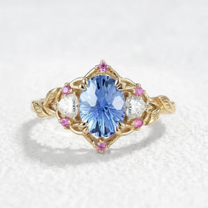 Audrey Three-Stone Sparkle Cut Sapphire Engagement Ring