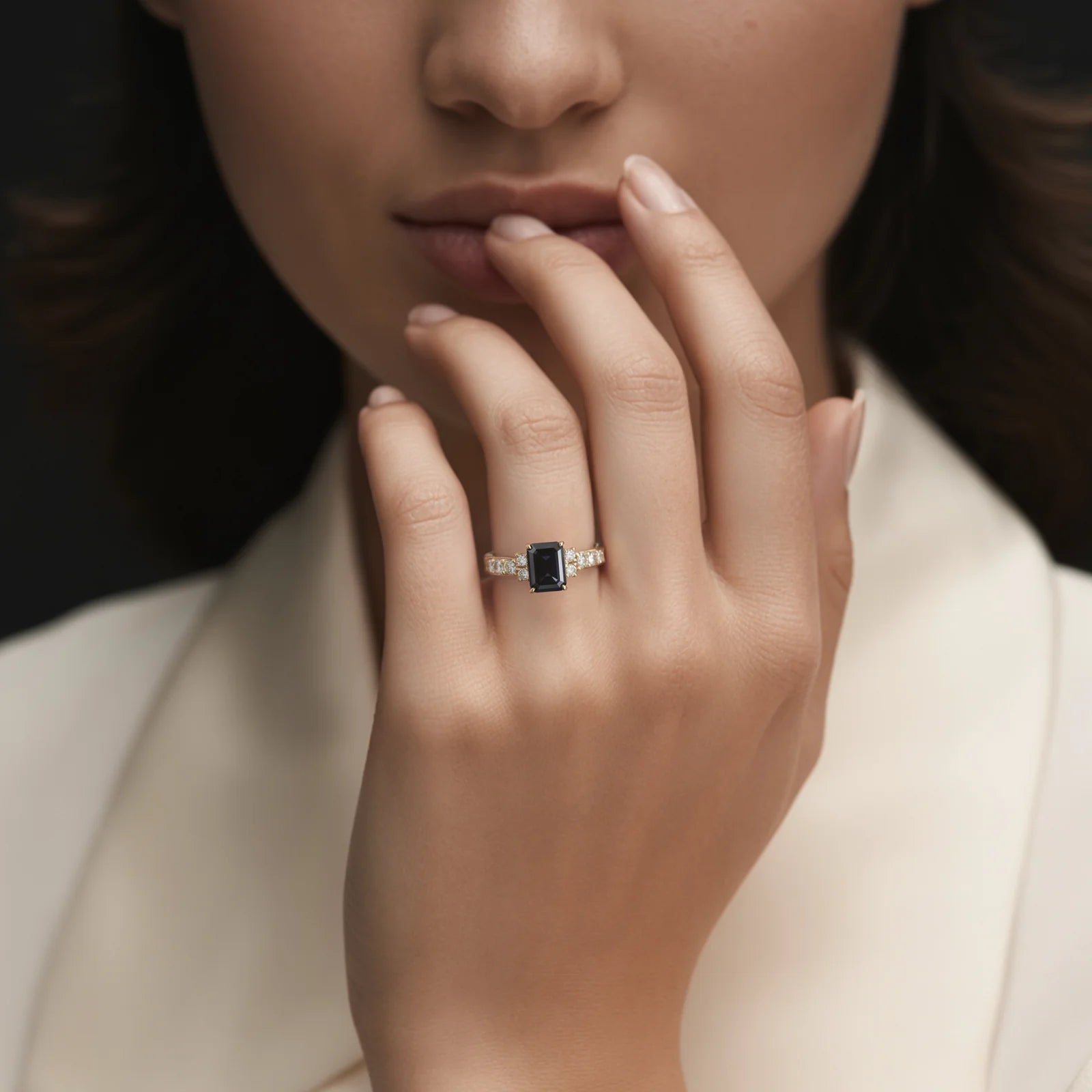 The Adelina Rae 2CT Emerald Cut Black Gemstone Ring