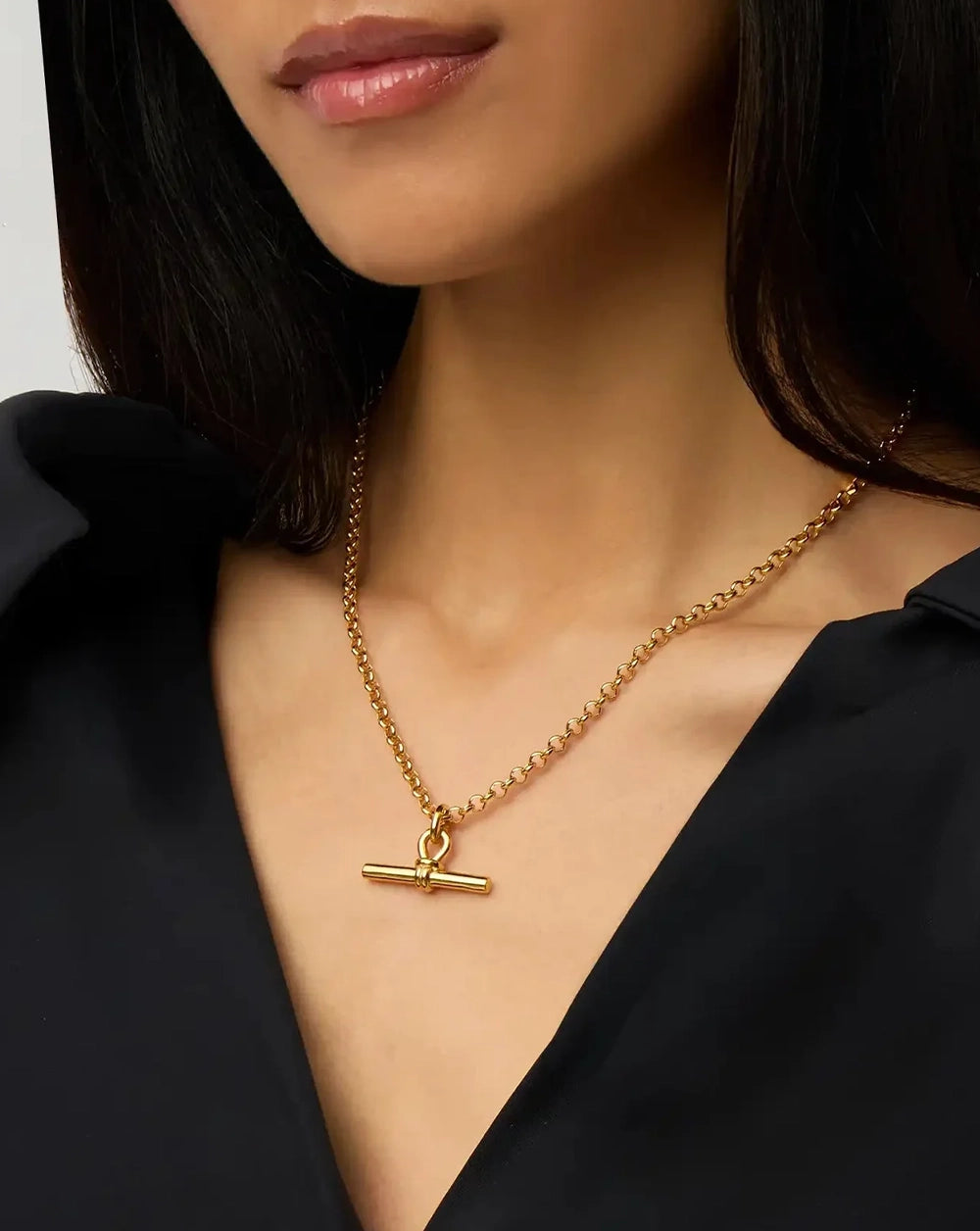 18K Gold Plated Vermeil Chunky T-Bar Chain Necklace