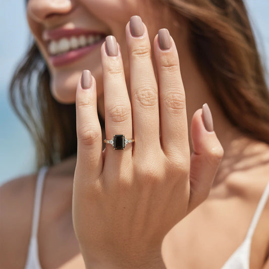 The Bella Jewel 2CT Emerald Cut Black Gemstone Ring
