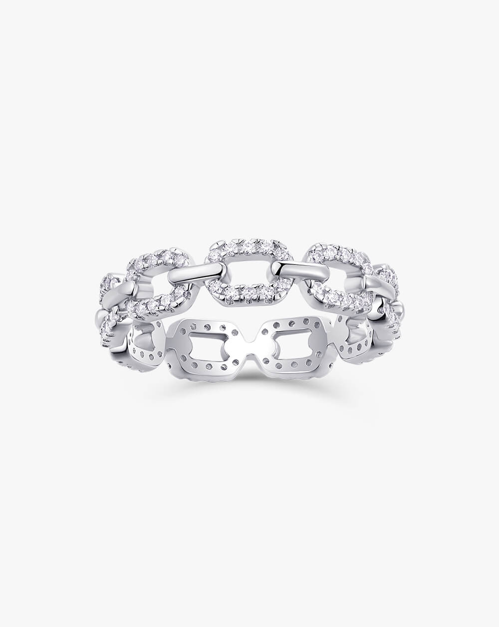 Dazzling Chain-Link Eternity Silver Moissanite Ring