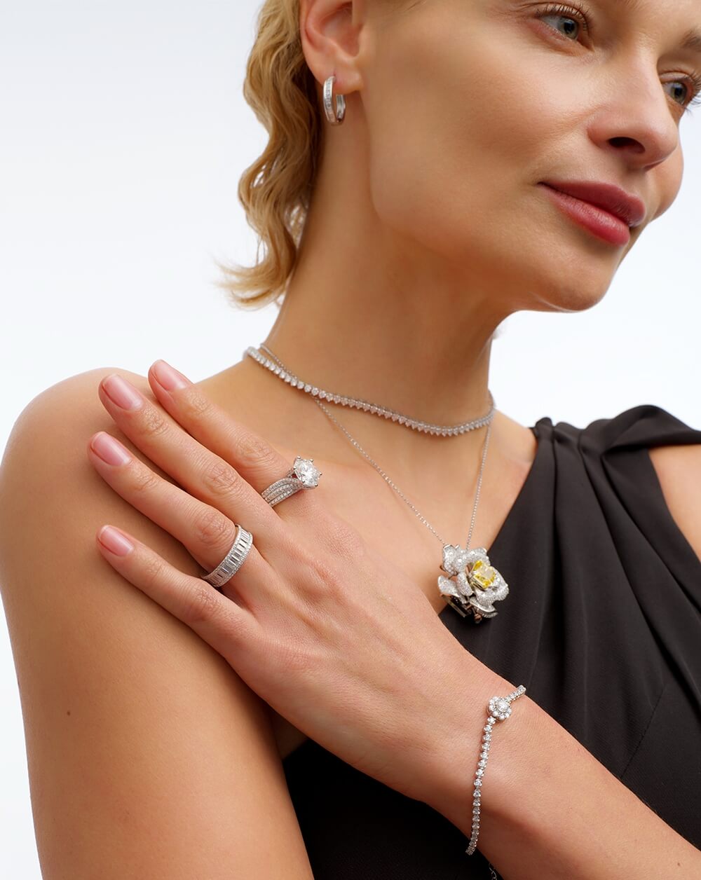 Solitaire Princess-Cut Silver Moissanite Statement Ring