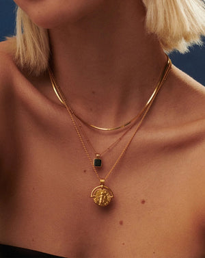 18K Gold Vermeil Black Square Onyx Necklace