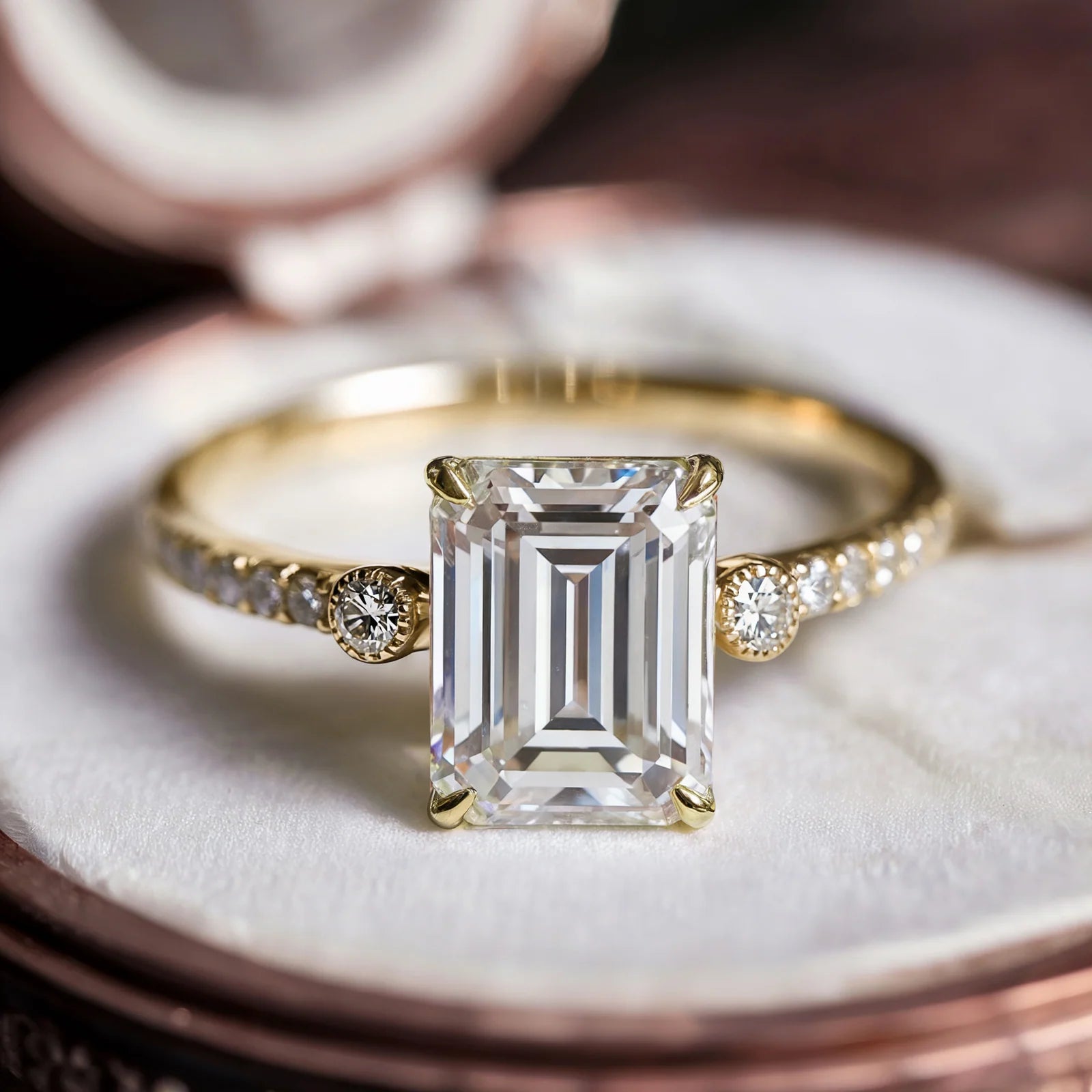 The Luna 2CT Emerald Cut Moissanite Ring