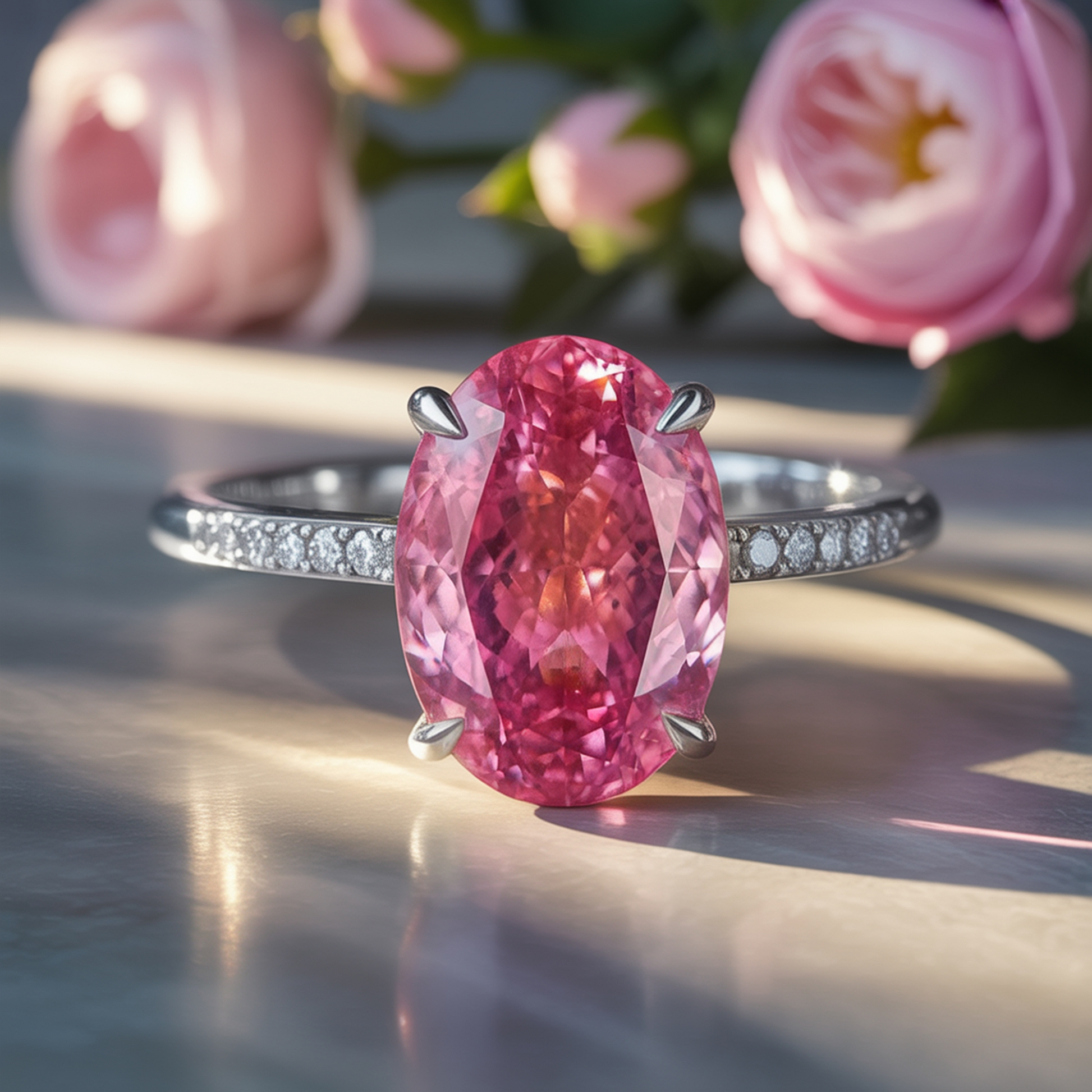 Opaline 2CT Oval Cut Fuchsia Gemstone Ring